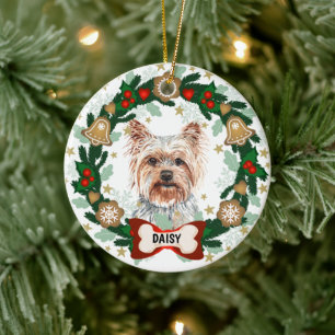 Yorkshire Terrier Christmas Dog Cookie Wreath Ceramic Ornament
