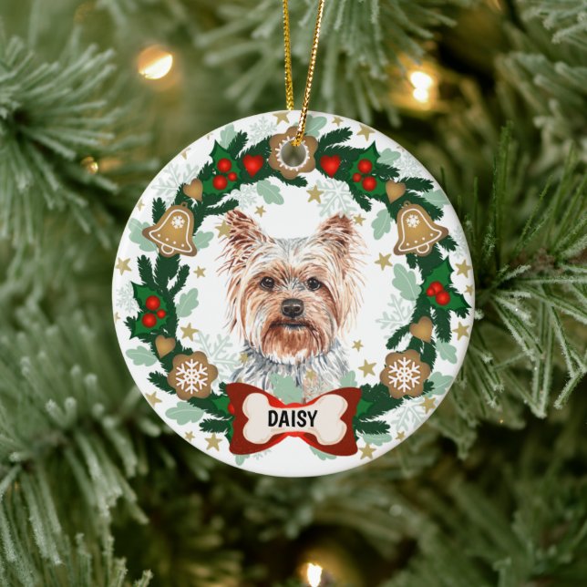 Yorkshire Terrier Christmas Dog Cookie Wreath Ceramic Ornament (Tree)