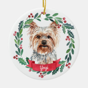 Yorkshire Terrier Christmas Elegant Watercolor Dog Ceramic Ornament