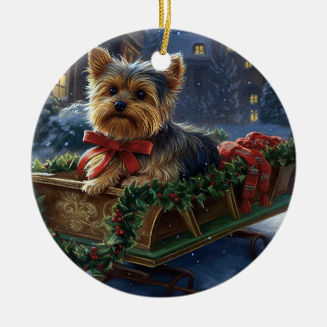 Yorkshire Terrier Christmas Festive Season Ceramic Ornament (Front)