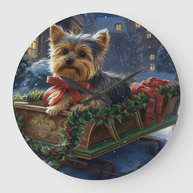 Yorkshire Terrier Christmas Festive Season Large Clock (Front)