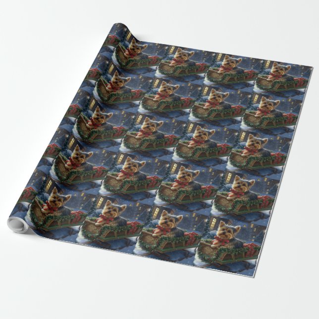 Yorkshire Terrier Christmas Festive Season Wrapping Paper (Unrolled)