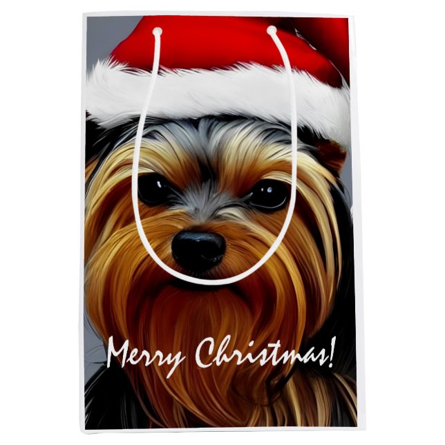 Yorkshire Terrier Christmas Medium Gift Bag (Front)