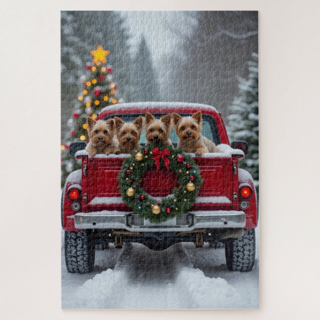 Yorkshire Terrier Christmas Red Truck Holiday Gift Jigsaw Puzzle (Vertical)