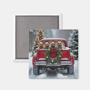 Yorkshire Terrier Christmas Red Truck Holiday Gift Magnet