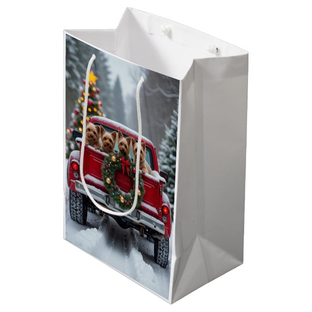 Yorkshire Terrier Christmas Red Truck Holiday Gift Medium Gift Bag (Front Angled)