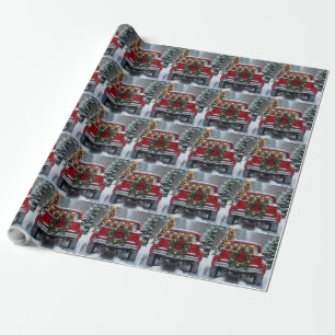 Yorkshire Terrier Christmas Red Truck Holiday Gift Wrapping Paper