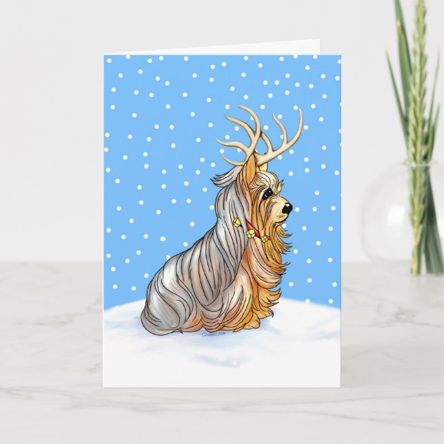 Yorkshire Terrier Christmas Reindeer Card (Front)