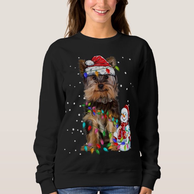 Yorkshire Terrier Christmas Santa Hat Xmas Lights  Sweatshirt (Front)