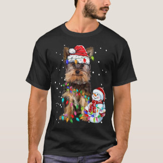 Yorkshire Terrier Christmas Santa Hat Xmas Lights  T-Shirt