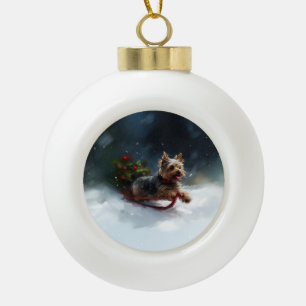 Yorkshire Terrier Christmas snow winter  Ceramic Ball Christmas Ornament