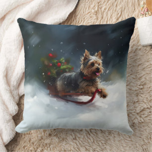 Yorkshire Terrier Christmas snow winter  Cushion