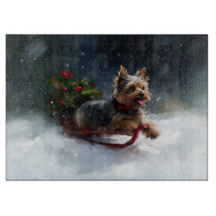 Yorkshire Terrier Christmas snow winter Cutting Board
