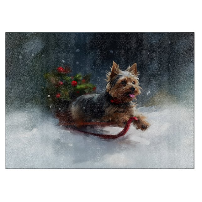 Yorkshire Terrier Christmas snow winter  Cutting Board (Front)