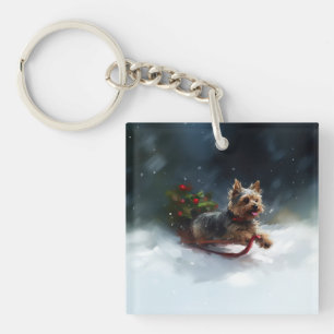Yorkshire Terrier Christmas snow winter  Key Ring
