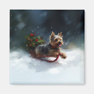 Yorkshire Terrier Christmas snow winter  Magnet