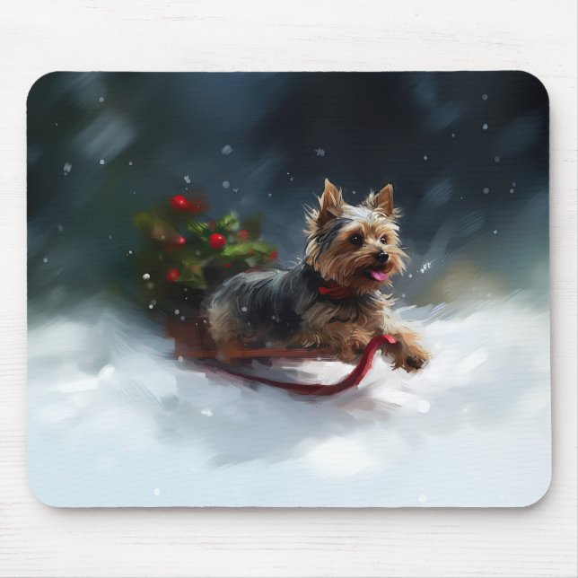Yorkshire Terrier Christmas snow winter  Mouse Pad (Front)