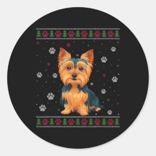 Yorkshire Terrier Christmas Sweater Xmas Pet Dog L Classic Round Sticker