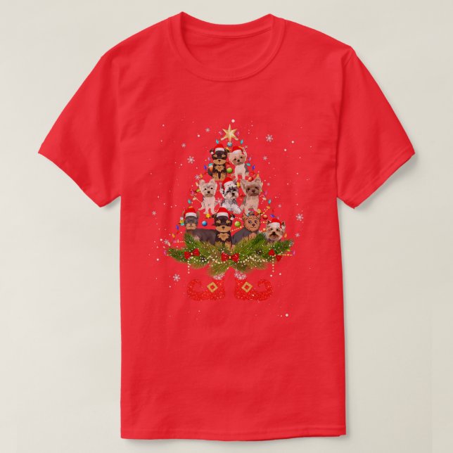Yorkshire Terrier Christmas Tree Lights Dog Santa  T-Shirt (Design Front)