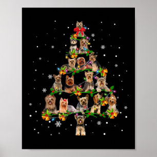 Yorkshire Terrier Christmas Tree Santa Funny Dog L Poster