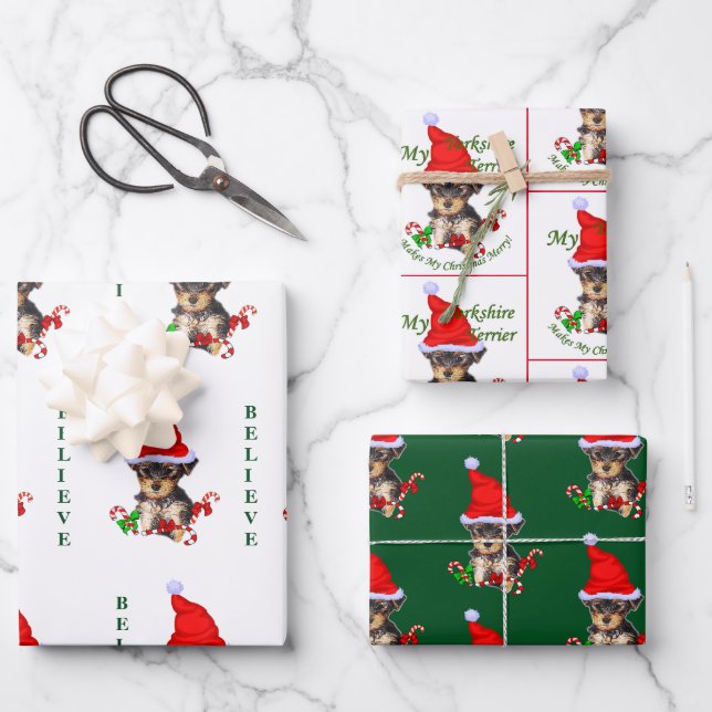 Yorkshire Terrier Christmas Wrapping Paper Sheet (Front)