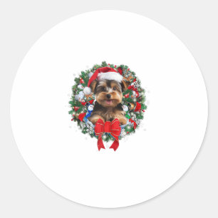 Yorkshire Terrier Christmas Wreath Decoration Xmas Classic Round Sticker