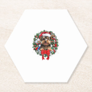 Yorkshire Terrier Christmas Wreath Decoration Xmas Paper Coaster