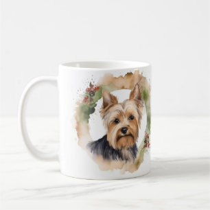 Yorkshire Terrier Christmas Wreath Festive Pup Coffee Mug