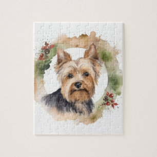 Yorkshire Terrier Christmas Wreath Festive Pup Jigsaw Puzzle