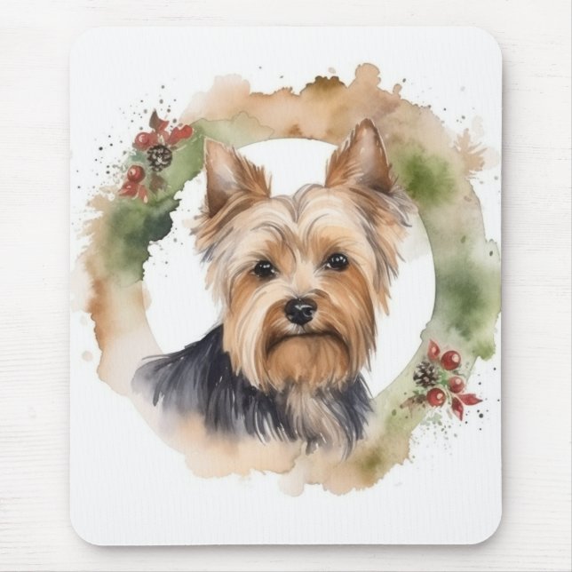 Yorkshire Terrier Christmas Wreath Festive Pup Mouse Pad (Front)