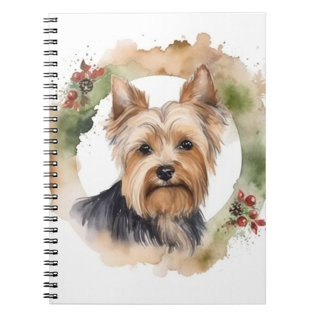 Yorkshire Terrier Christmas Wreath Festive Pup Notebook (Front)