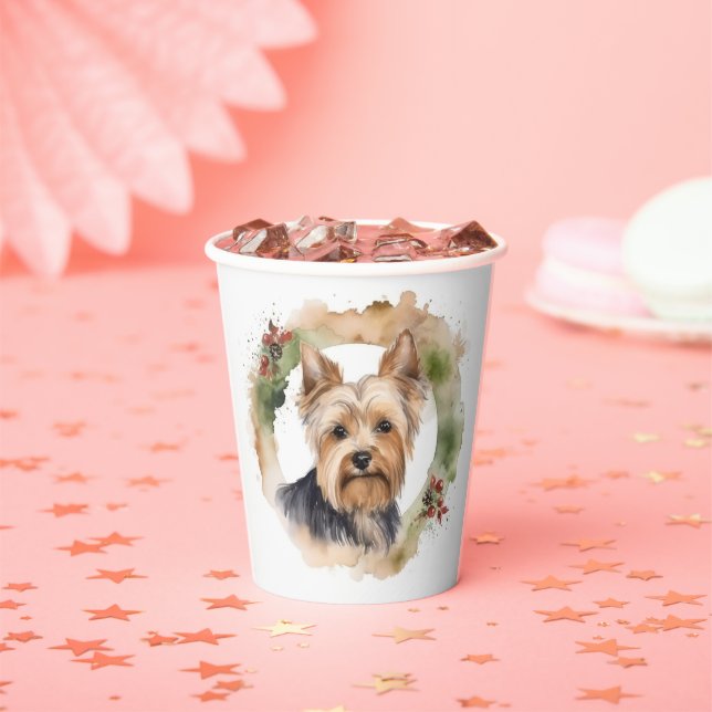 Yorkshire Terrier Christmas Wreath Festive Pup Paper Cups (Insitu)