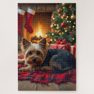 Yorkshire Terrier Cozy Christmas Evening Painting Jigsaw Puzzle