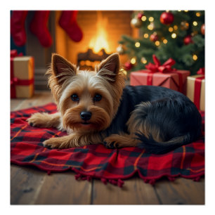 Yorkshire Terrier Cozy Christmas Evening Painting Poster