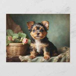 Yorkshire Terrier Cute Vintage Puppy Dog Portrait  Holiday Postcard