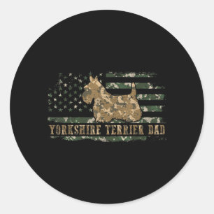 Yorkshire Terrier Dad Camo American Flag Classic Round Sticker