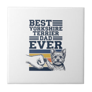 Yorkshire Terrier Dad Fist Bump Vintage Vector Des Ceramic Tile