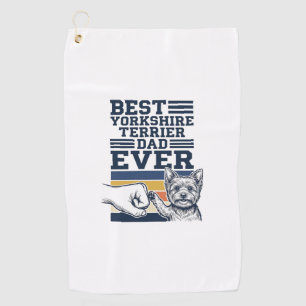 Yorkshire Terrier Dad Fist Bump Vintage Vector Des Golf Towel