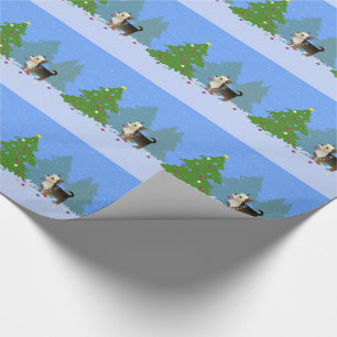 Yorkshire Terrier decorating Christmas Tree-forest Wrapping Paper