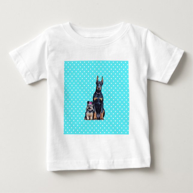 Yorkshire Terrier Doberman Blue Polka Dots Baby T-Shirt (Front)