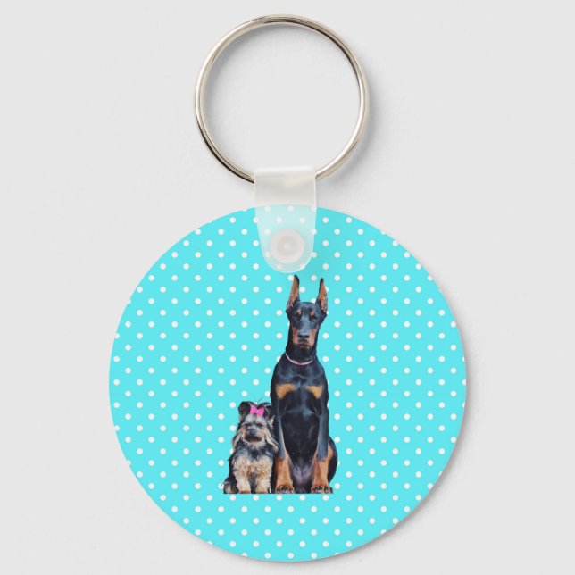 Yorkshire Terrier Doberman Blue Polka Dots Key Ring (Front)