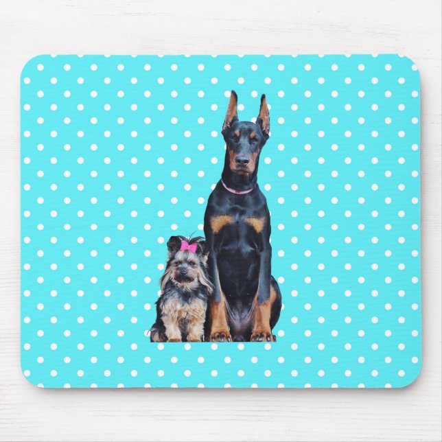 Yorkshire Terrier Doberman Blue Polka Dots Mouse Pad (Front)