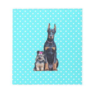 Yorkshire Terrier Doberman Blue Polka Dots Notepad