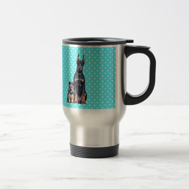 Yorkshire Terrier Doberman Blue Polka Dots Travel Mug (Right)