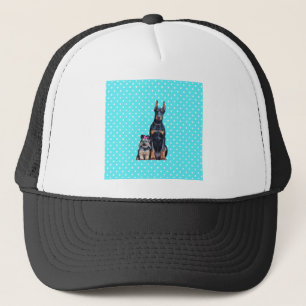 Yorkshire Terrier Doberman Blue Polka Dots Trucker Hat