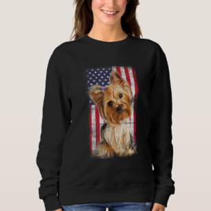 Yorkshire Terrier Dog American Flag Vintage Sweatshirt