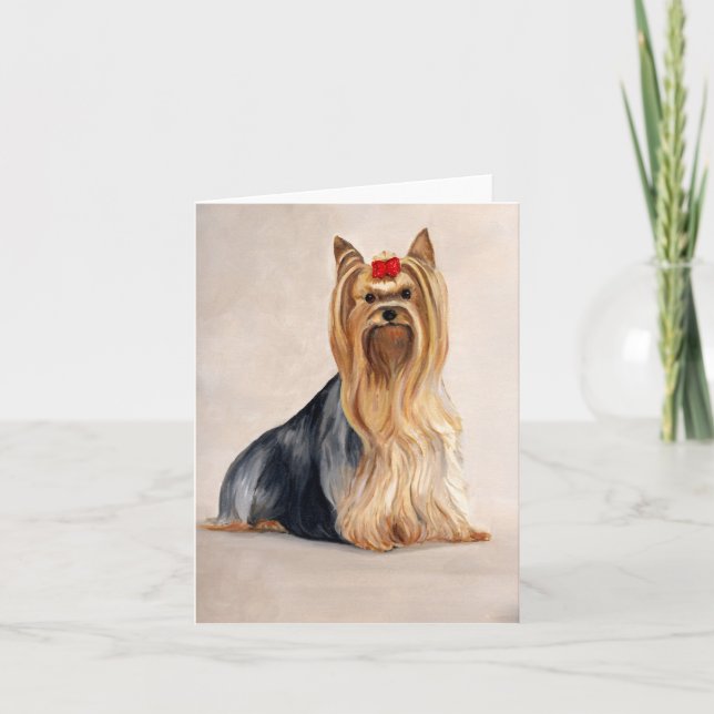 Yorkshire Terrier Dog Art Oil Painting Note Card (Front)