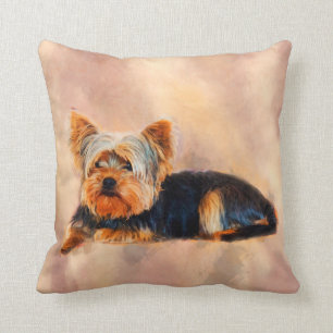Yorkshire Terrier Dog Art Watercolor Portrait Cushion