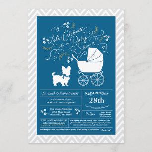 Yorkshire Terrier Dog Baby Shower Blue Boy Invitation