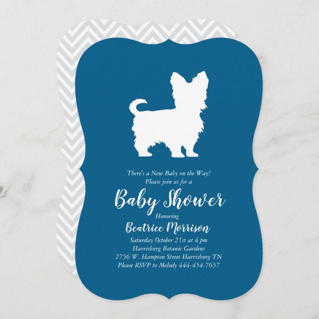 Yorkshire Terrier Dog Baby Shower Blue Boy Invitation (Front/Back)